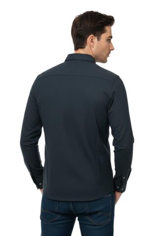 Erkek Kışlık Slim Fitt Uzun Kol Çift Cep Kapak Gömlek 2414 BGL-ST04797 YEŞİL - S