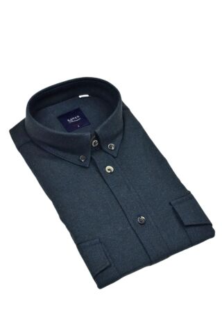 Erkek Kışlık Slim Fitt Uzun Kol Çift Cep Kapak Gömlek 2414 BGL-ST04797 YEŞİL - S