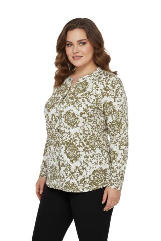 Kadın V Yaka Baskılı 2 Düğmeli Bluz BGL-ST05092