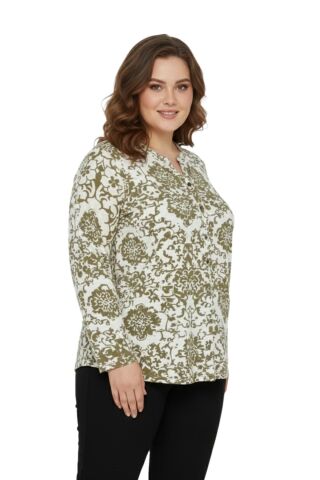 Kadın V Yaka Baskılı 2 Düğmeli Bluz BGL-ST05092