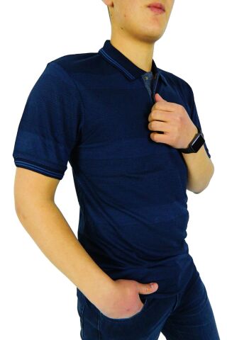 NAYKI ERKEK POLO YAKA RİNGEL JAKARLI T-SHİRT 19052 BGL-ST01043 İNDİGO - M