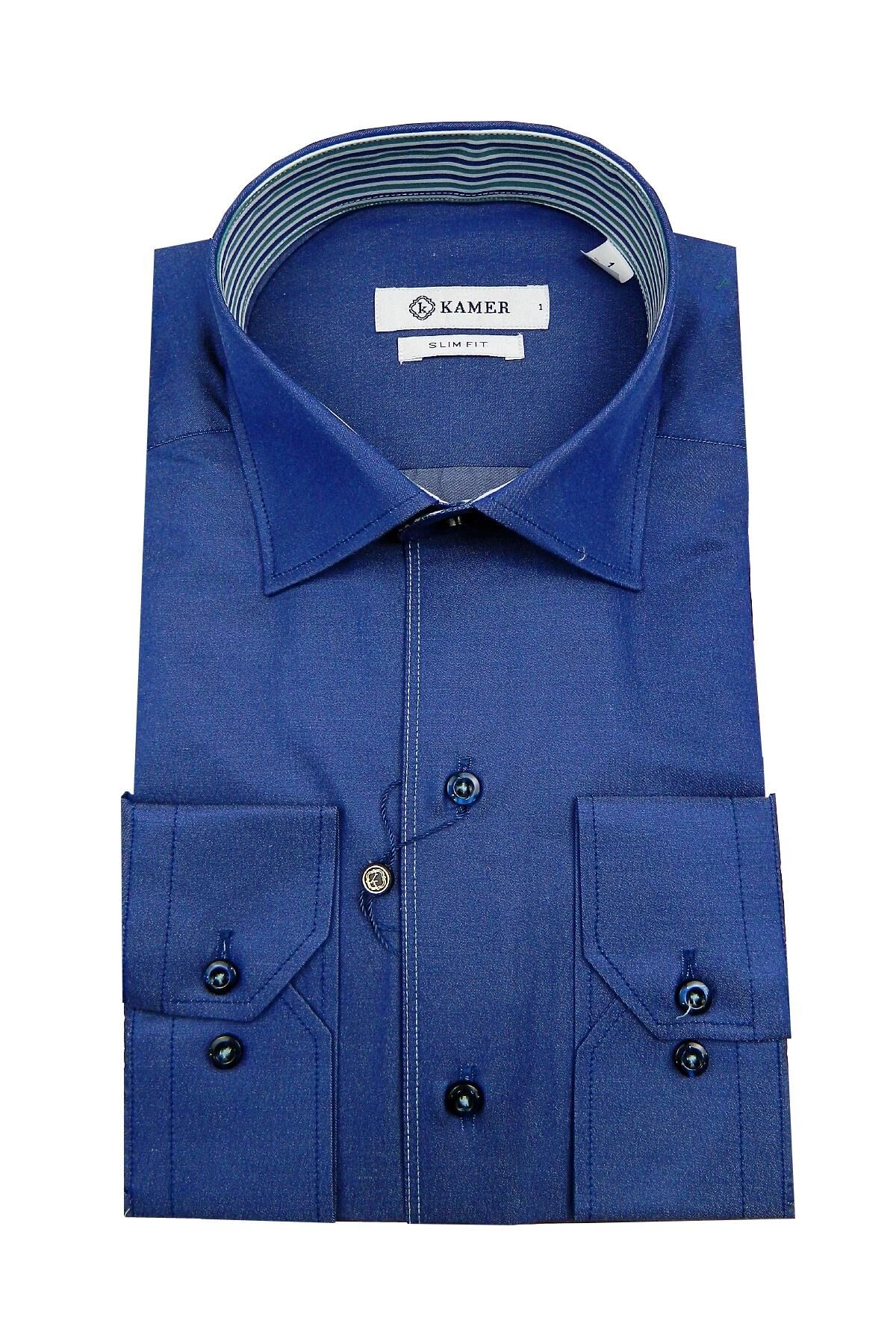 Erkek Slim Fit Gömlek Kombinli 7670 007670 LACİVERT - S