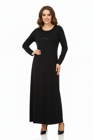 Kadın Uzun Kol Taşlı Sandy Elbise BGL-ST04663 SİYAH - 3XL
