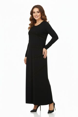 Kadın Uzun Kol Taşlı Sandy Elbise BGL-ST04663 SİYAH - 3XL