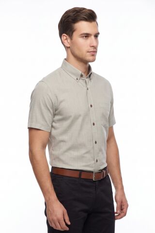 Erkek Klasik Tek Cepli %100 Cotton Kısa Kol Gömlek BGL-ST05624 HAKİ - L