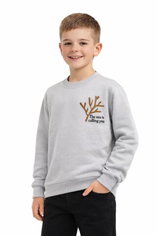 Erkek Çocuk Önü Baskılı Sweatshirt BGL-ST05238 GRİ - 12 YAŞ