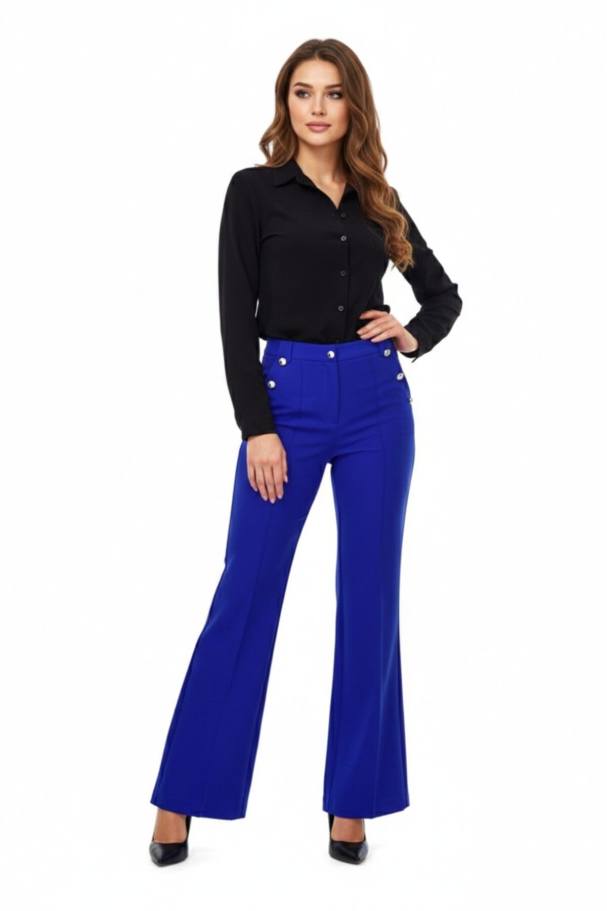 Kadın İspanyol Paça Pantolon BGL-ST03692 SAKS MAVİ - 38