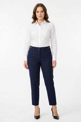 Kadın Kumaş Bilek Pantolon Bel Yarım Lastikli BGL-ST05388 LACİVERT - 50