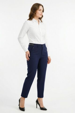 Kadın Kumaş Bilek Pantolon Bel Yarım Lastikli BGL-ST05388 LACİVERT - 50