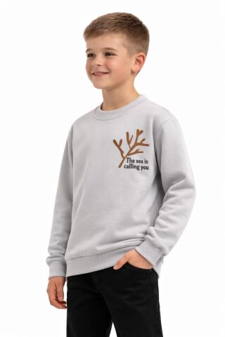 Erkek Çocuk Önü Baskılı Sweatshirt BGL-ST05238 GRİ - 8 YAŞ