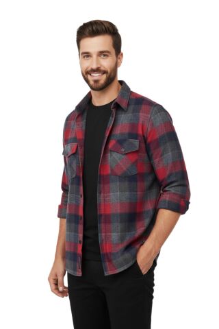 Erkek Kışlık Slim Fitt Uzun Kol Çift Cep Kapak Gömlek 2417 BGL-ST04798 KIRMIZI - S