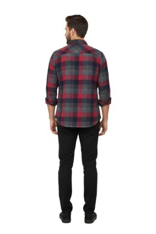 Erkek Kışlık Slim Fitt Uzun Kol Çift Cep Kapak Gömlek 2417 BGL-ST04798 KIRMIZI - S