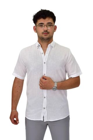 Erkek Pamuklu Yazlık Kısa Kol Gömlek 9664 BGL-ST04595 BEYAZ - 4XL