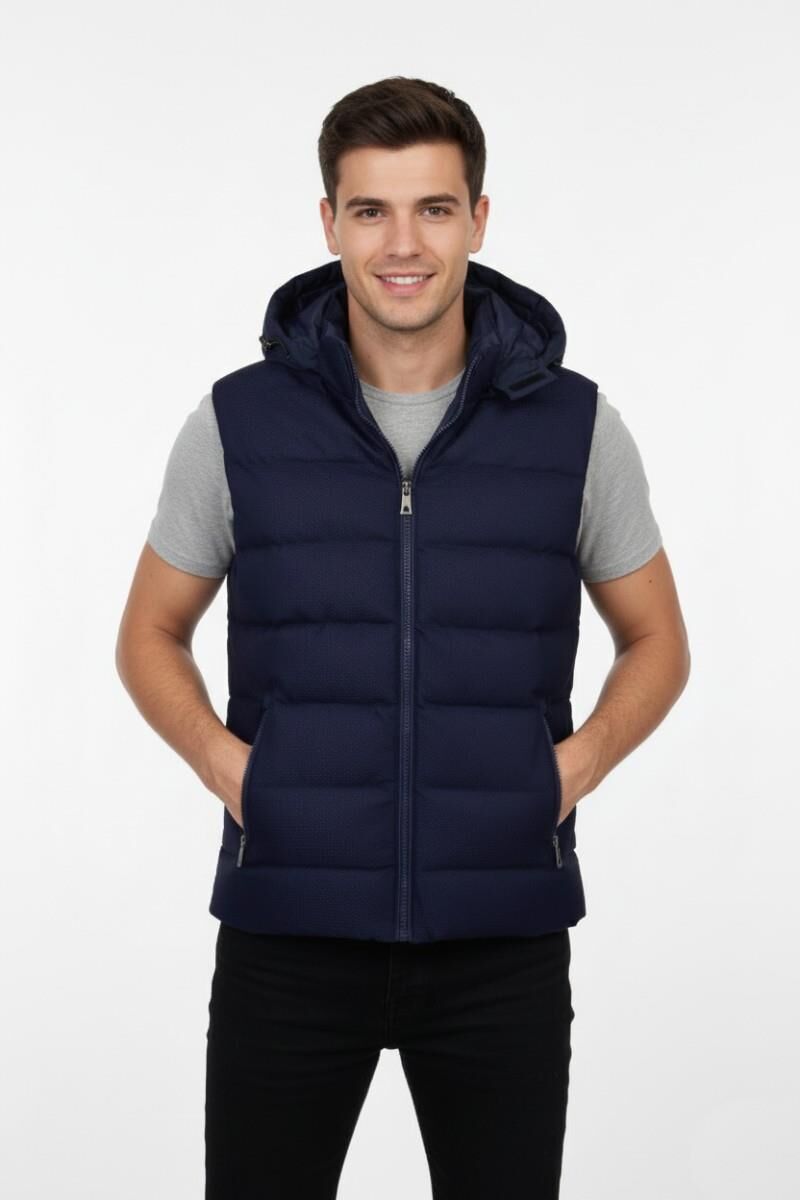 Erkek Spor Kapüşonlu Yelek Regular Kalıp 961-309 BGL-ST04874 LACİVERT - S