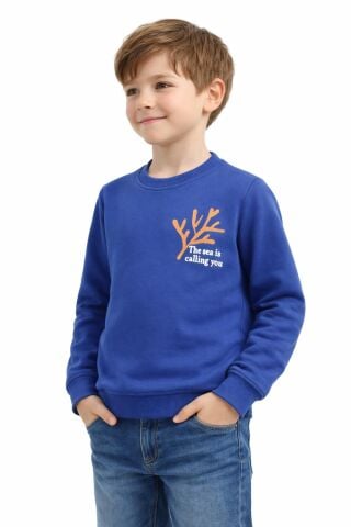 Erkek Çocuk Önü Baskılı Sweatshirt BGL-ST05238 İNDİGO - 11 YAŞ
