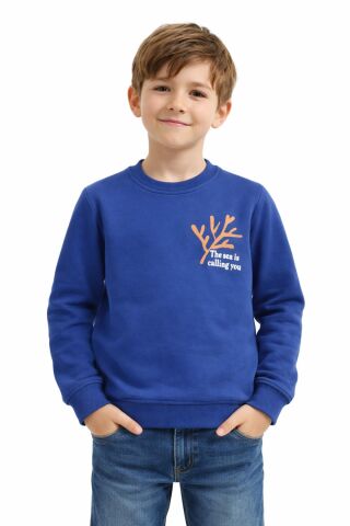 Erkek Çocuk Önü Baskılı Sweatshirt BGL-ST05238 İNDİGO - 8 YAŞ