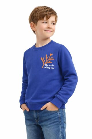 Erkek Çocuk Önü Baskılı Sweatshirt BGL-ST05238 İNDİGO - 8 YAŞ