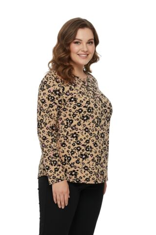 Kadın V Yaka Baskılı 2 Düğmeli Bluz BGL-ST05093 CAMEL - XL