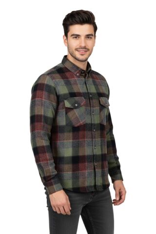 Erkek Kışlık Slim Fitt Uzun Kol Çift Cep Kapak Gömlek 2417 BGL-ST04798 KİREMİT - M