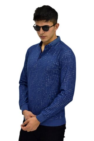 Erkek Polo Yaka Sweatshirt R2250 BGL-ST03196 İNDİGO - L