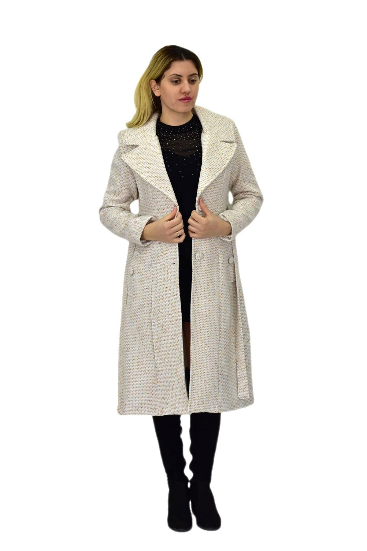 Kadın Pıtırcık Uzun Kaşe Kaban BGL-ST04121 KREM - 38