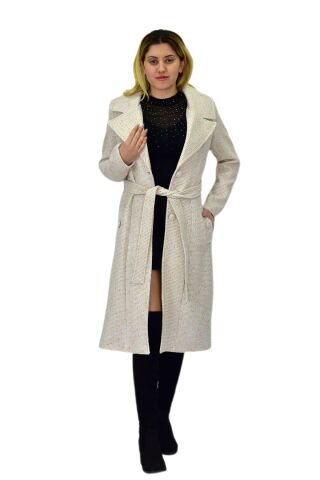 Kadın Pıtırcık Uzun Kaşe Kaban BGL-ST04121 KREM - 38