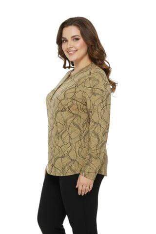 Kadın V Yaka Baskılı 2 Düğmeli Bluz BGL-ST05094