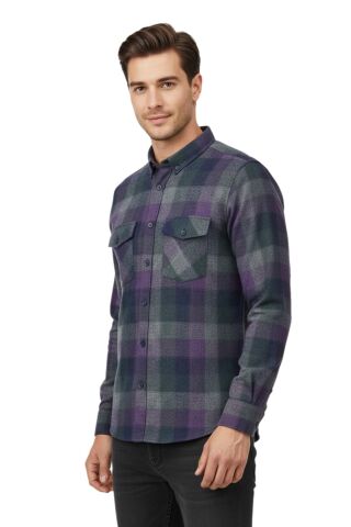 Erkek Kışlık Slim Fitt Uzun Kol Çift Cep Kapak Gömlek 2417 BGL-ST04798 MOR - S