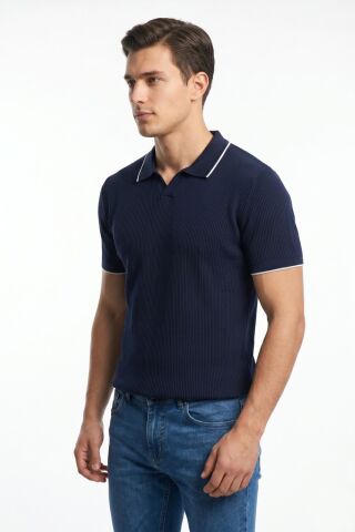 Erkek Spor Polo Yaka Triko Tişört BGL-ST05374 LACİVERT - M