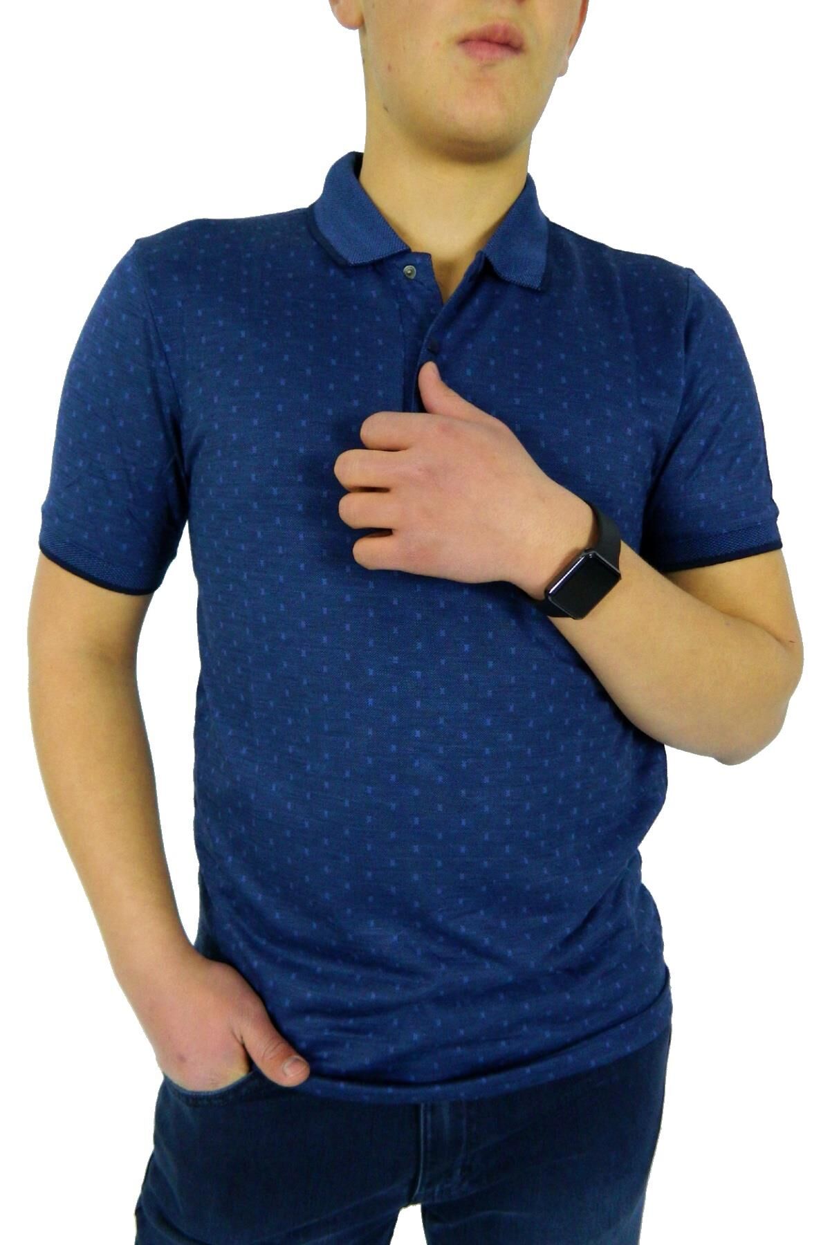 NAYKI ERKEK POLO YAKA JAKARLI T-SHİRT 19075 BGL-ST01045 İNDİGO - L