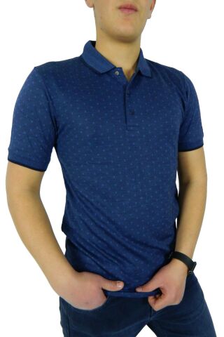 NAYKI ERKEK POLO YAKA JAKARLI T-SHİRT 19075 BGL-ST01045 İNDİGO - L