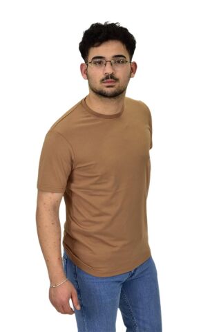 Erkek Büyük Beden Sıfıryaka Düz Likra Süprem Tişört 4385 BGL-ST04529 A.KAHVE - 4XL