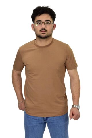 Erkek Büyük Beden Sıfıryaka Düz Likra Süprem Tişört 4385 BGL-ST04529 A.KAHVE - 5XL