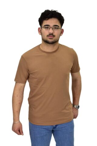 Erkek Büyük Beden Sıfıryaka Düz Likra Süprem Tişört 4385 BGL-ST04529 A.KAHVE - 5XL