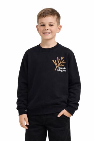 Erkek Çocuk Önü Baskılı Sweatshirt BGL-ST05238 SİYAH - 9 YAŞ