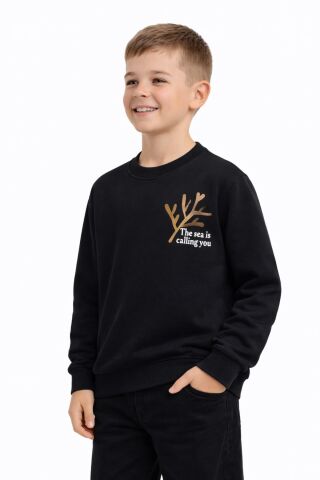 Erkek Çocuk Önü Baskılı Sweatshirt BGL-ST05238 SİYAH - 9 YAŞ