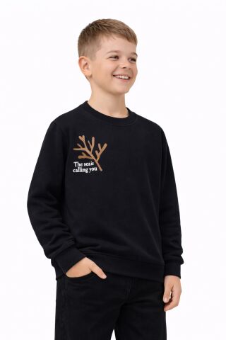 Erkek Çocuk Önü Baskılı Sweatshirt BGL-ST05238 SİYAH - 9 YAŞ