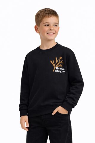 Erkek Çocuk Önü Baskılı Sweatshirt BGL-ST05238 SİYAH - 9 YAŞ