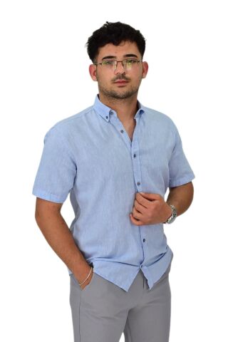 Erkek Pamuklu Yazlık Kısa Kol Gömlek 9664 BGL-ST04595 MAVİ - S