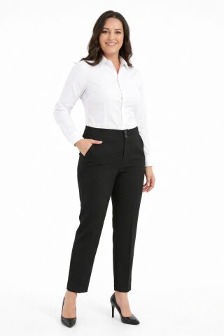 Kadın Kumaş Bilek Pantolon Bel Yarım Lastikli BGL-ST05389 SİYAH - 44