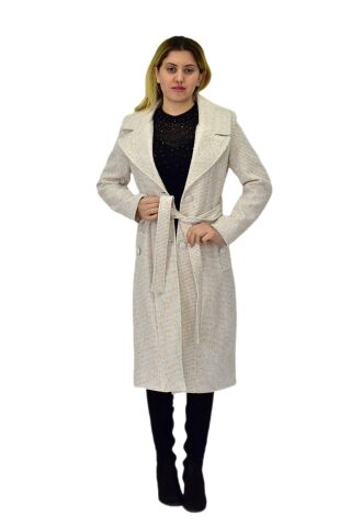 Kadın Pıtırcık Uzun Kaşe Kaban BGL-ST04121 KREM - 44