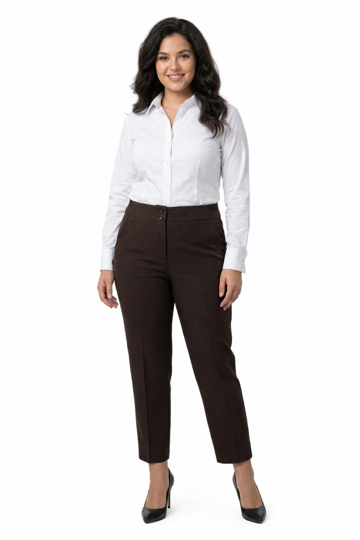 Kadın Kumaş Bilek Pantolon Bel Yarım Lastikli BGL-ST05389 KAHVE - 42