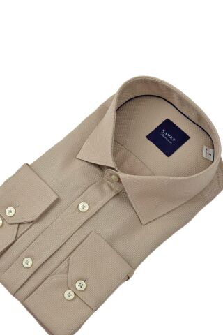 Erkek Klasik Petek Doku  Uzun Kol Gömlek 3718 BGL-ST04397 CAMEL - L