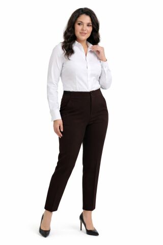 Kadın Kumaş Bilek Pantolon Bel Yarım Lastikli BGL-ST05389 KAHVE - 44