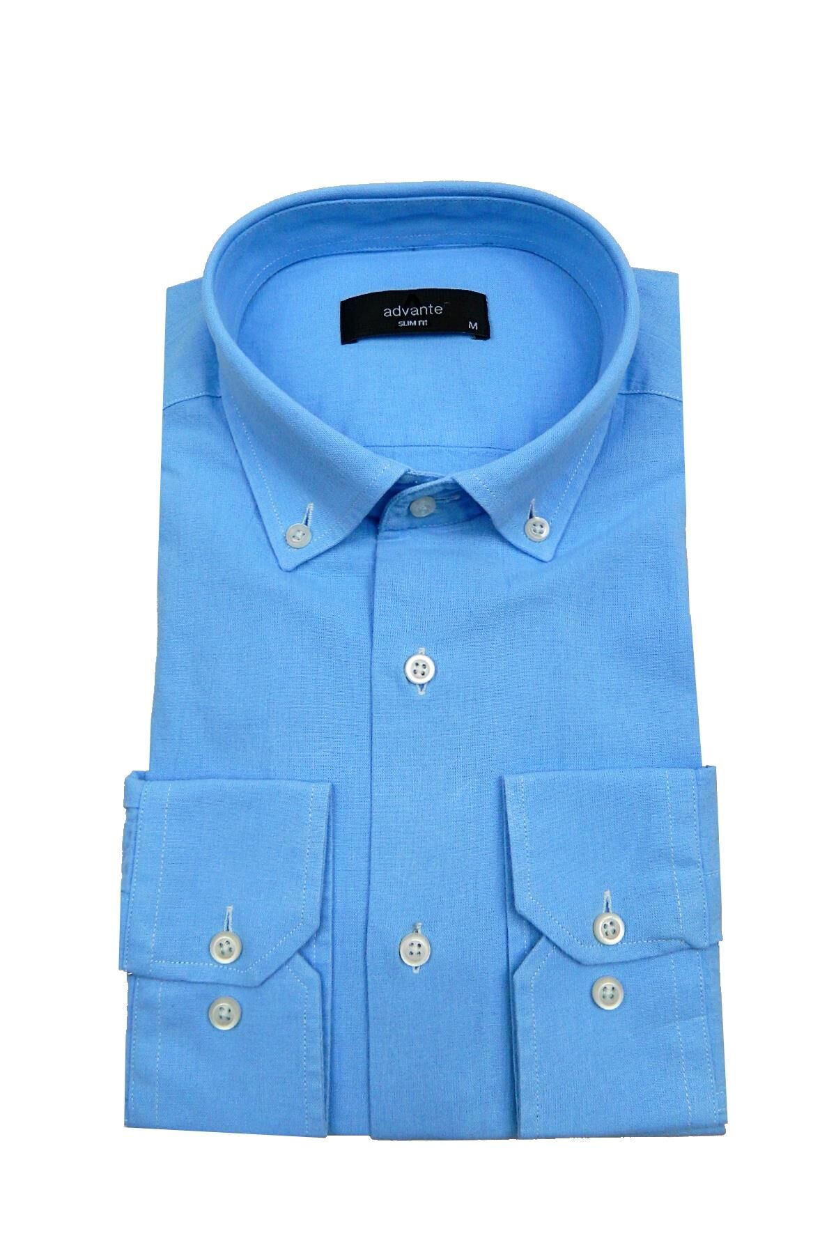 Erkek Slim Fit Keten Gömlek BGL-ST00164 MAVİ - S