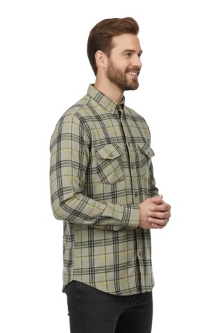 Erkek Kışlık Slim Fitt Uzun Kol Çift Cep Kapak Gömlek 2418 BGL-ST04799 BEJ - S