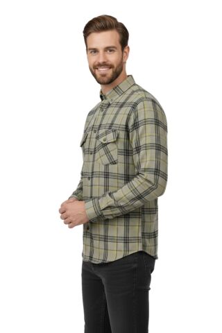 Erkek Kışlık Slim Fitt Uzun Kol Çift Cep Kapak Gömlek 2418 BGL-ST04799 BEJ - S