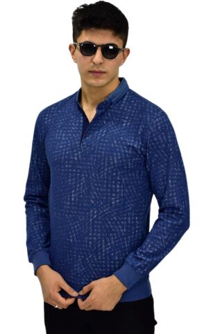 Erkek Polo Yaka Sweatshirt R2250 BGL-ST03196 İNDİGO - L