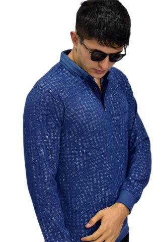 Erkek Polo Yaka Sweatshirt R2250 BGL-ST03196 İNDİGO - L