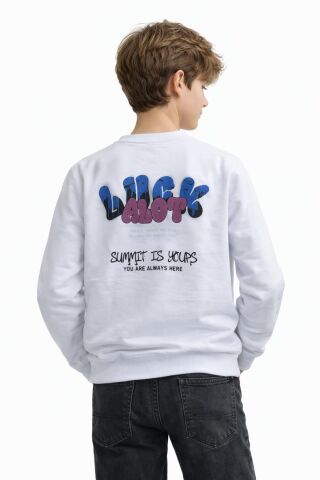Erkek Çocuk Önü Arkası Baskılı Sweatshirt BGL-ST05237 BEYAZ - 15 YAŞ